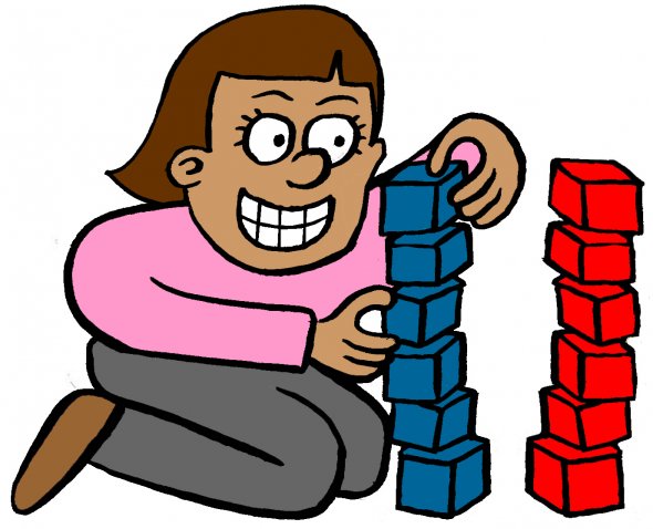 child building columns of blocks