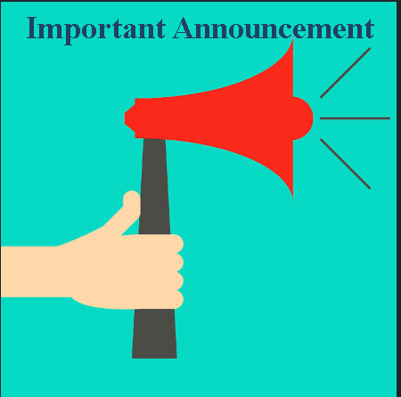 image of megaphone and the words Important Announcement