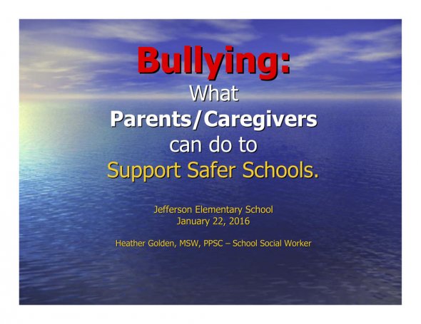 Cover page of a PowerPoint presentation on bullying