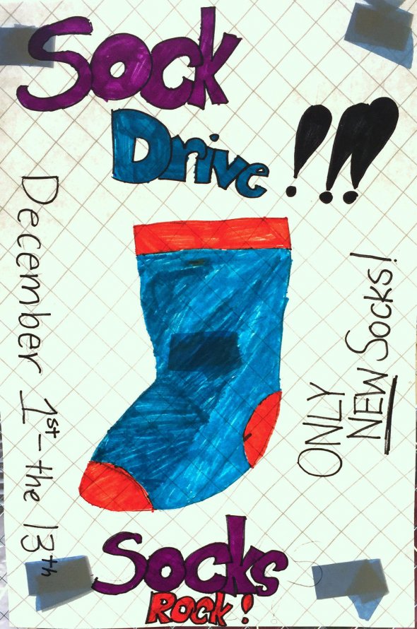 Student drawn poster featuring a sock
