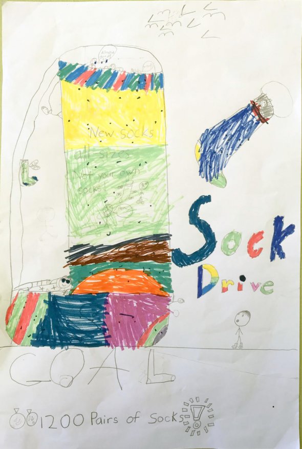 Student drawn poster of a sock 