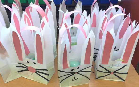 Paper bags made to look like rabbits 