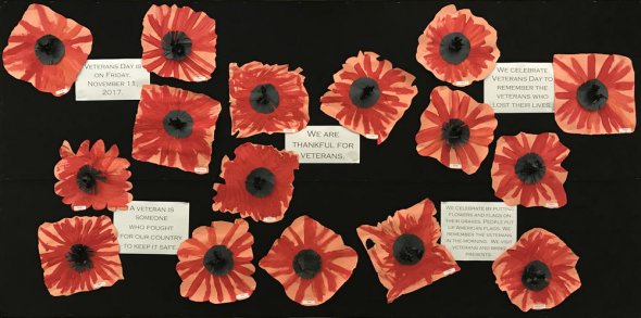 Flower drawings and thank-you notes for veterans