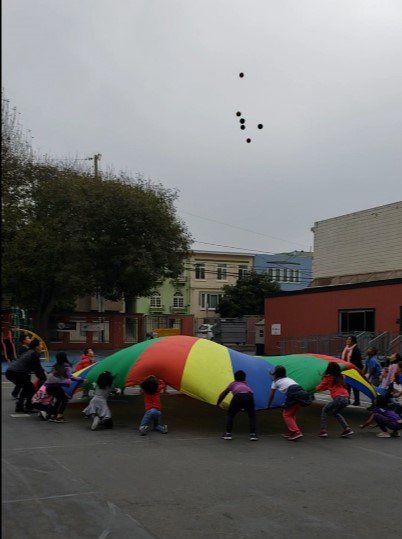 Parachute fun on the schoolyard