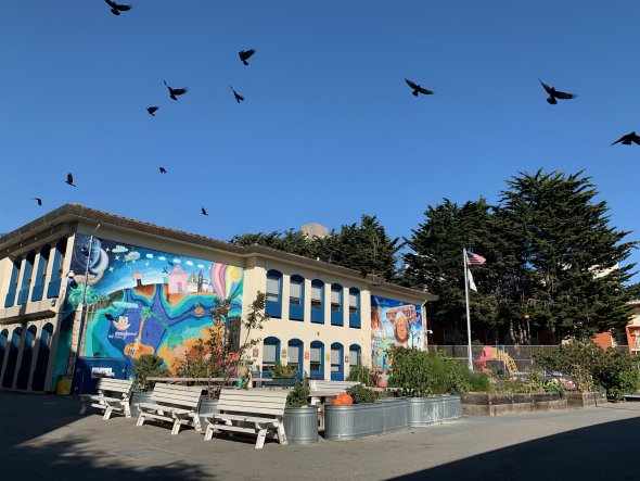 Rosa Parks mural with crows