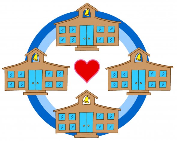 SEL schools in a circle surrounding a heart (drawing)