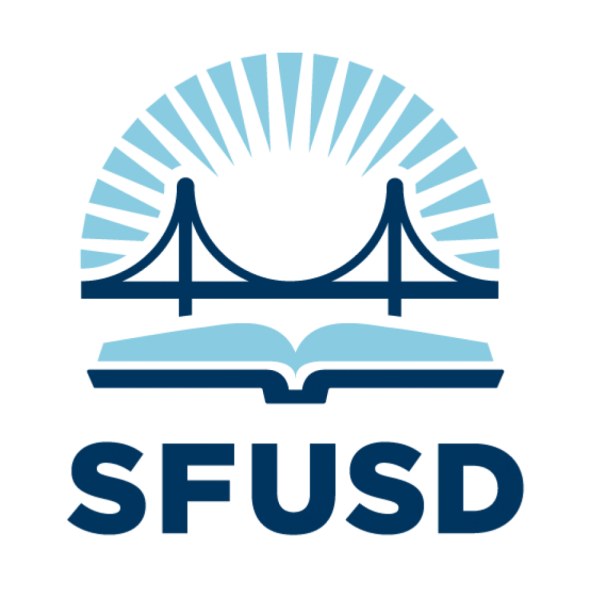 blue SFUSD logo with open book and bridge