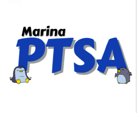 Reads "Marina PTSA" with cartoon penguins by the letters