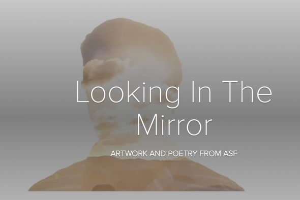 Title of art project, looking in the mirror with image of a teen student