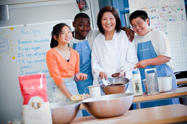 Teacher cooking with students