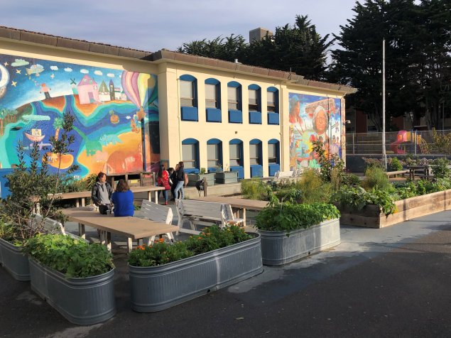 Green schoolyard at Rosa Parks Elementary