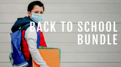 Image of a boy with a folder. Text: Back to School Bundle