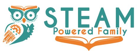 STEAM Powered Family logo with green and orange owl and open book