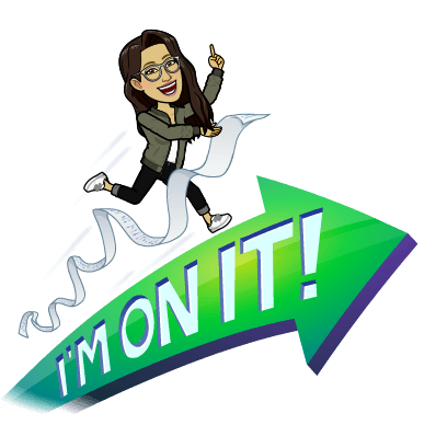 Bitmoji with a long to do list with text "I'm on it!"