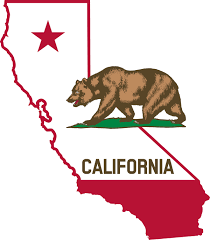 Outline of California with brown bear and red star