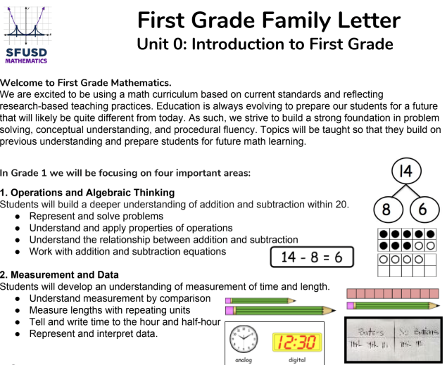 First Grade family letter