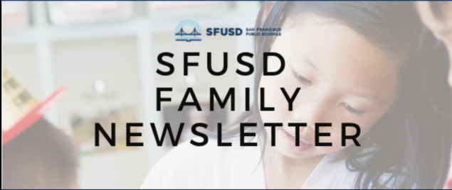 SFUSD Family Newsletter banner with stock background of young Asian-American female student