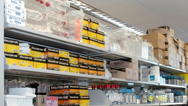 Stocked science material shelves