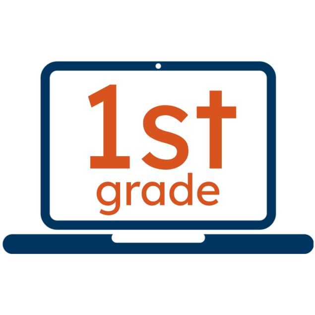 Laptop with the words "1st grade" inside