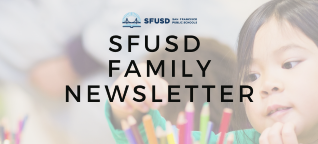 SFUSD Family Newsletter May 2023 banner with stock photo of Asian student