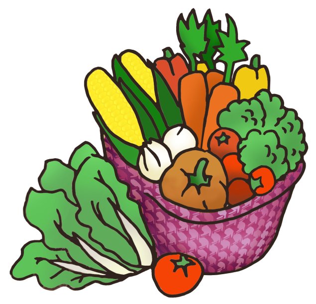 Illustration of a basket full of fruits and vegetables