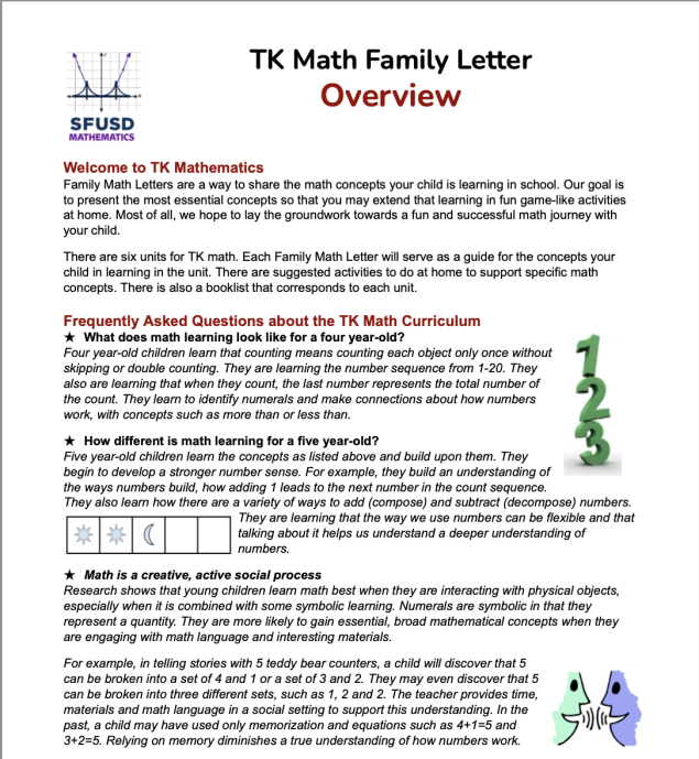 Transitional Kindergarten Math Overview for Fmailies
