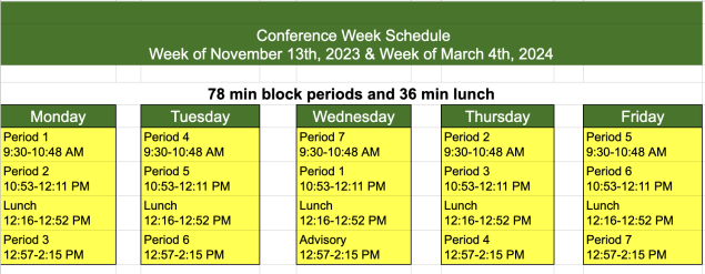 FMS Conference Weeks Bell Schedule 2023-24 Screenshot