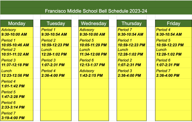 FMS Regular Bell Schedule 23-24 Screenshot