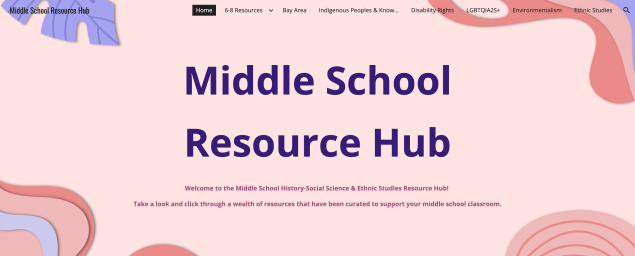 Pink rectangle with the words "Middle School Resource Hub" at the center
