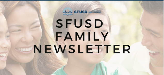 SFUSD Family Newsletter banner with Filipino family smiling at each other 