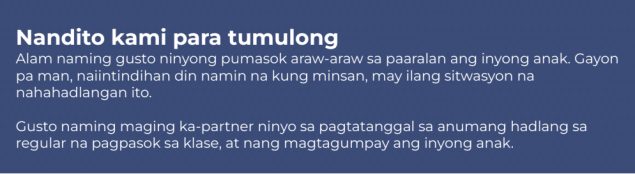Filipino text: We're here to help