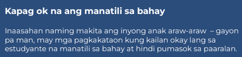 Filipino text: Kapag ok na ang manatili sa bahay