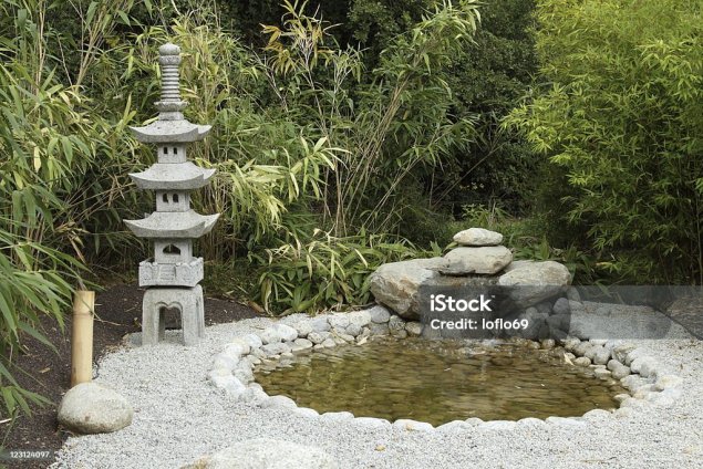 Rock Zen Garden with a pond in a middle.