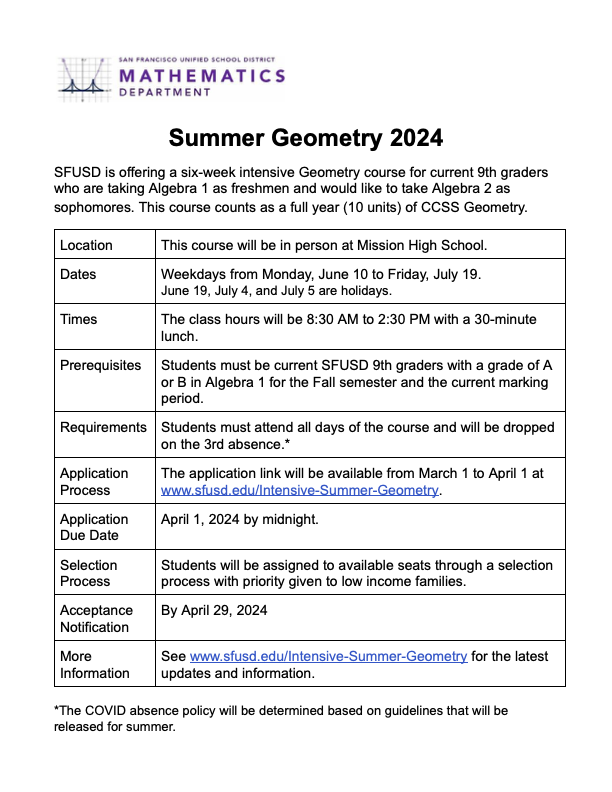 Summer Geometry 2024 Flyer in English