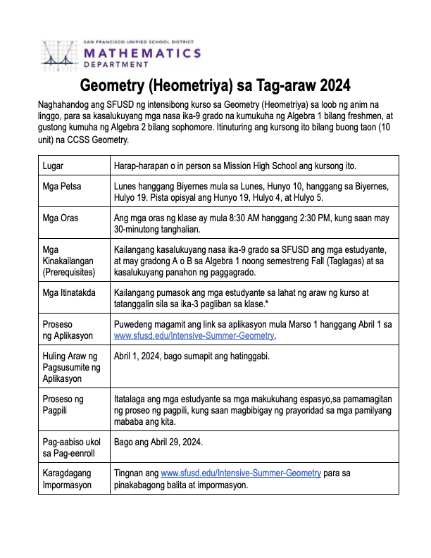 Summer Geometry 2024 Flyer in Tagalog