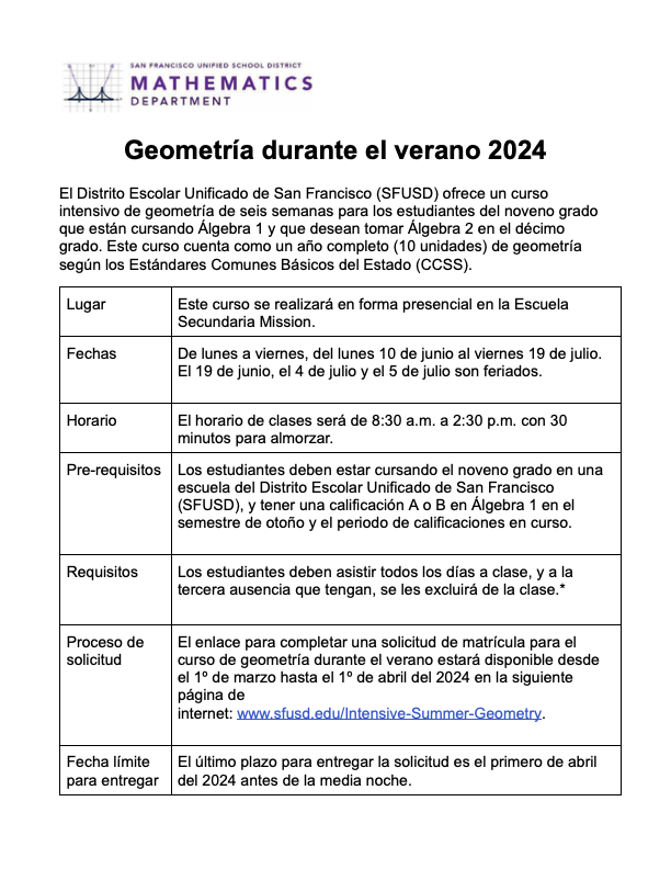 Summer Geometry 2024 Flyer in Spanish