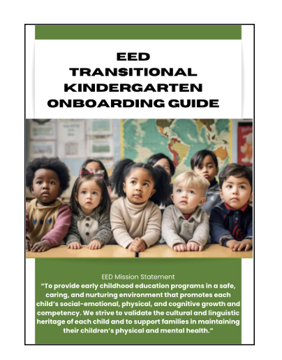 title page of an onboarding guide with image of children sitting down and looking in the same direction