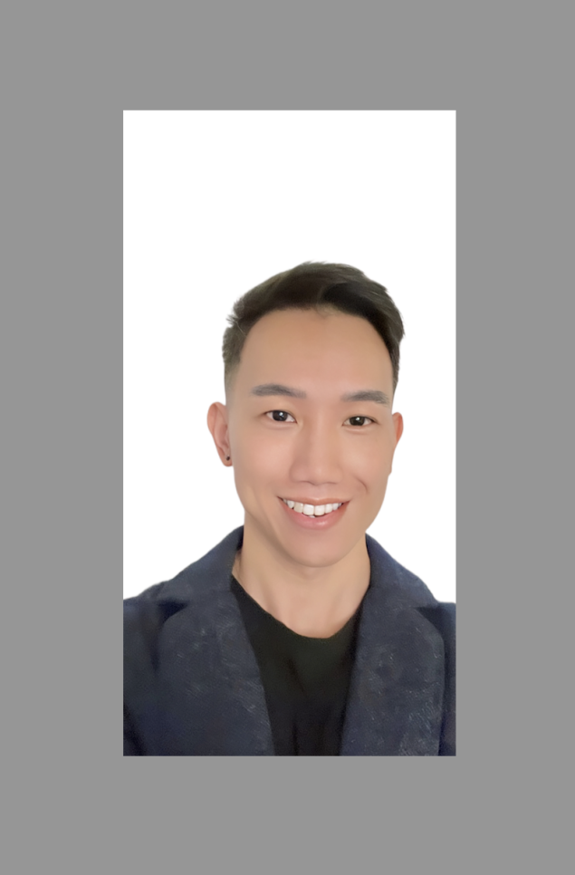 smiling asian man with short black hair