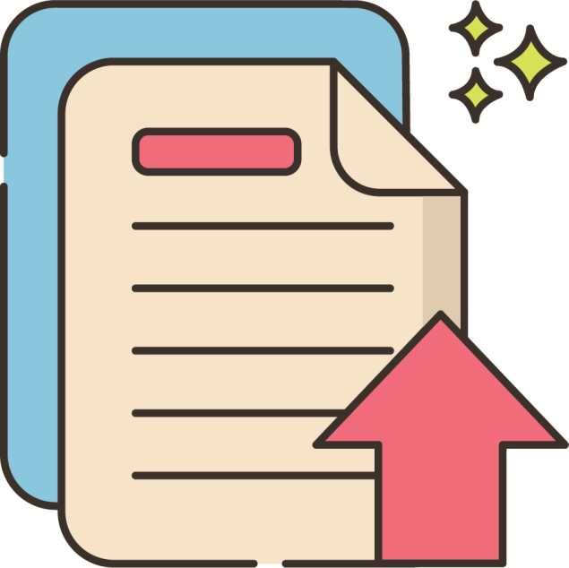 Illustration of two papers with a arrow pointing up meaning upload