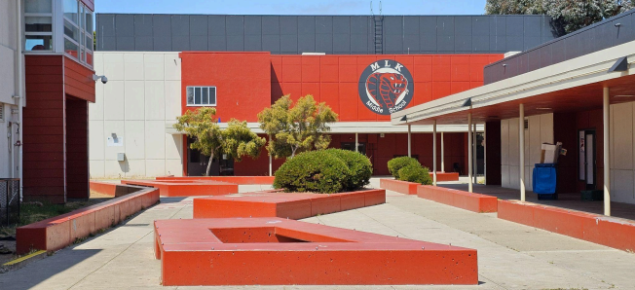 MLK Jr. Middle School courtyard and kitchen exterior