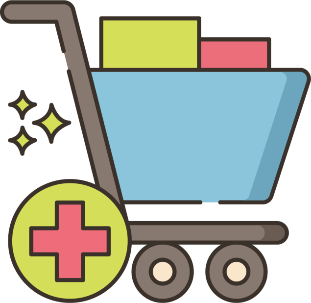 Illustration of a shopping cart with a plus sign
