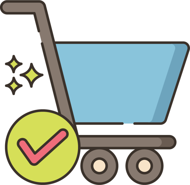 Illustration of an empty shopping card with a checked sign, meaning the checkout process