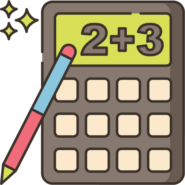Illustration of a calculator showing 2+3 and a pencil on the side representing maths