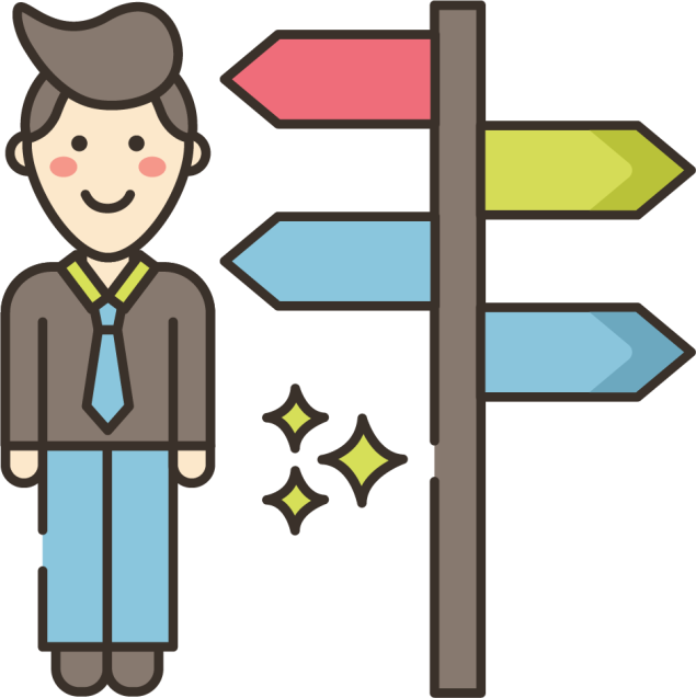Illustration of a person standing next to a pole with wayfinders