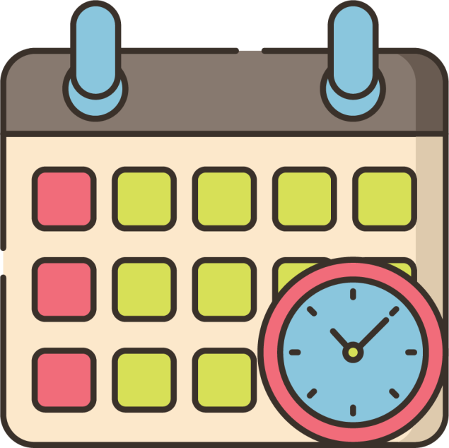 Illustration of a calendar and an analog clock