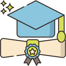Illustration of a graduation cap and a rolled-up paper as a diploma representing school graduation
