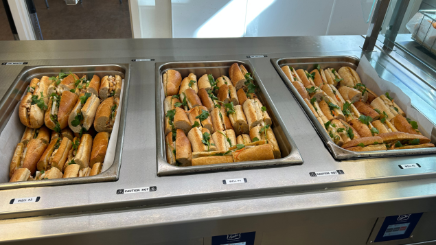 Sandwiches on the school lunch serving line