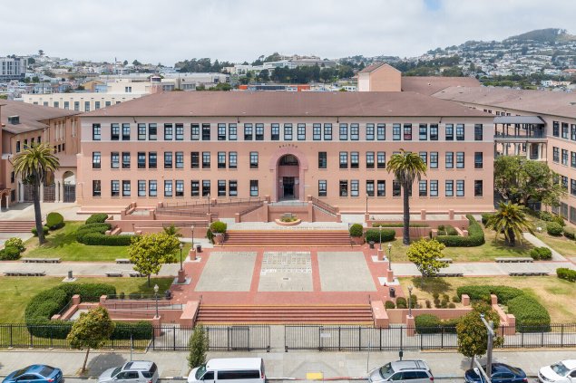 Panoramic image of exterior of Balboa High School