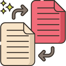 Illustration of two sheets of paper with two arrows representing exchange