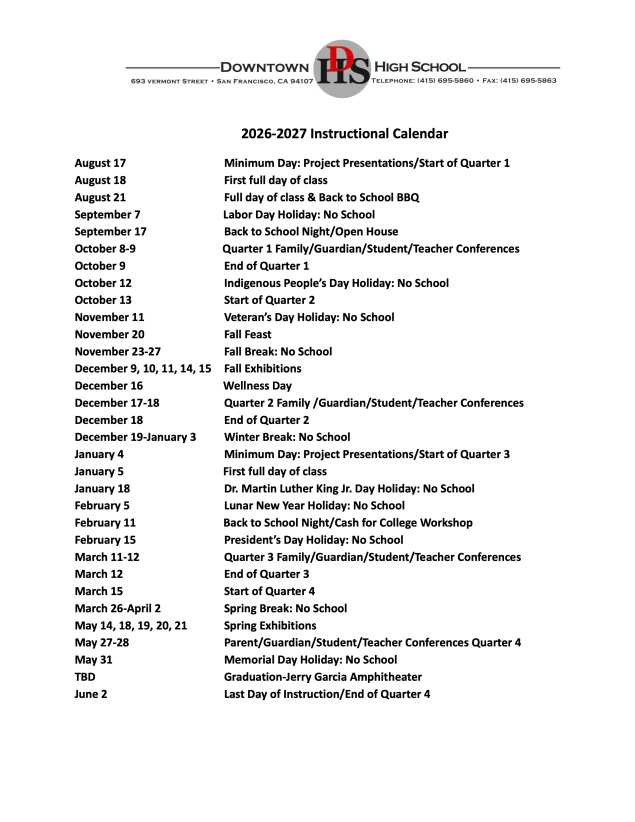 Text of School Year calendar and dates for 2026-2027